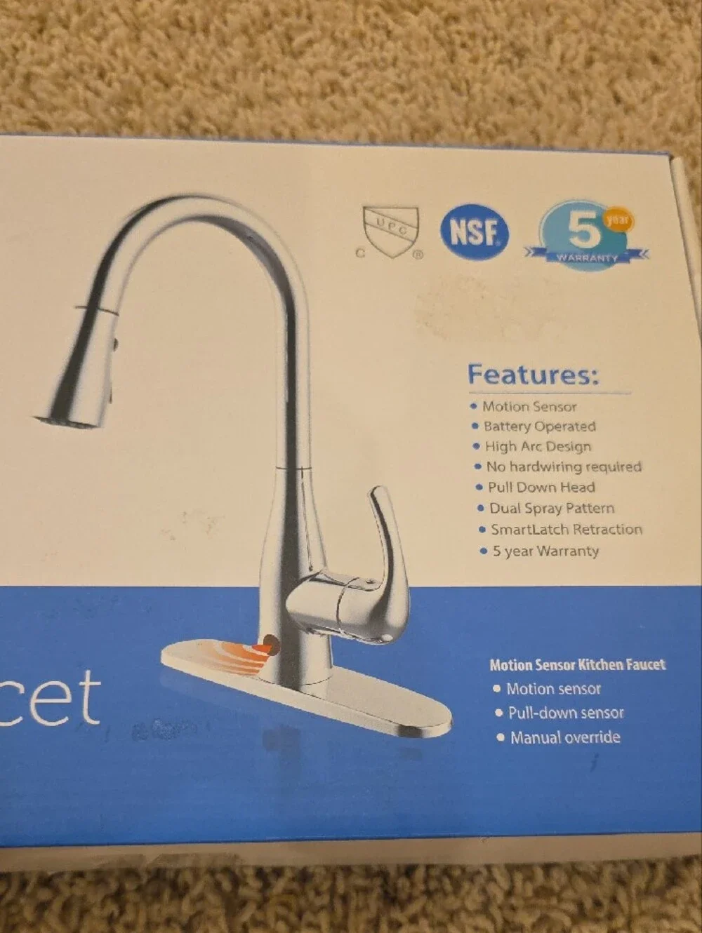 bioBidet Flow Motion Sensor Kitchen Faucet - Brushed Nickel NEW
